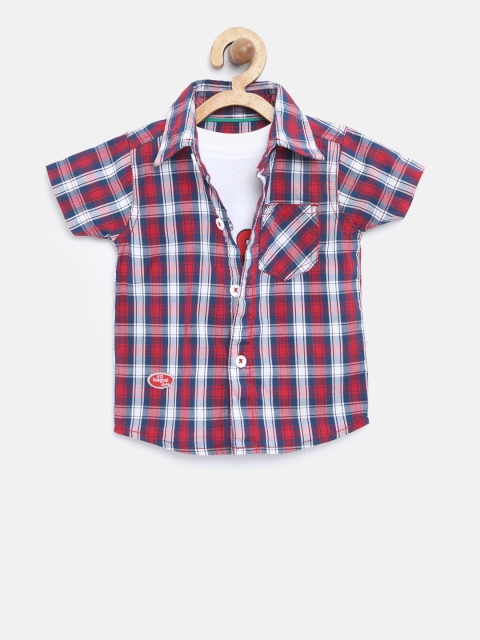 

612 league Boys Red & Navy Blue Checked Casual Shirt