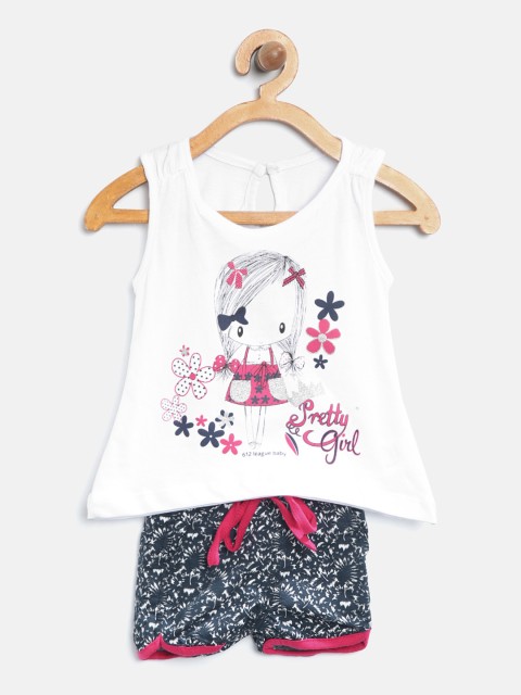 

612 league Girls Off-White & Navy Printed Top with Shorts