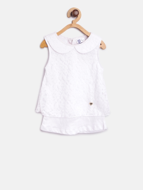 

612 league Girls White Lace A-Line Layered Top