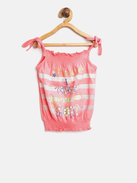 

612 league Girls Peach-Coloured & White Striped Blouson Top