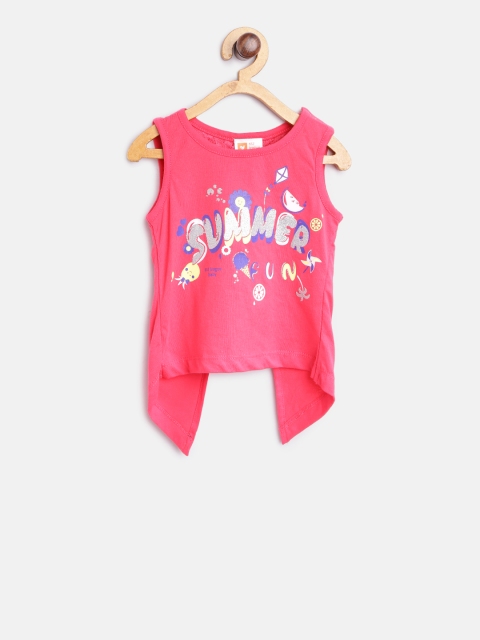 

612 league Girls Pink Printed Styled Back Top