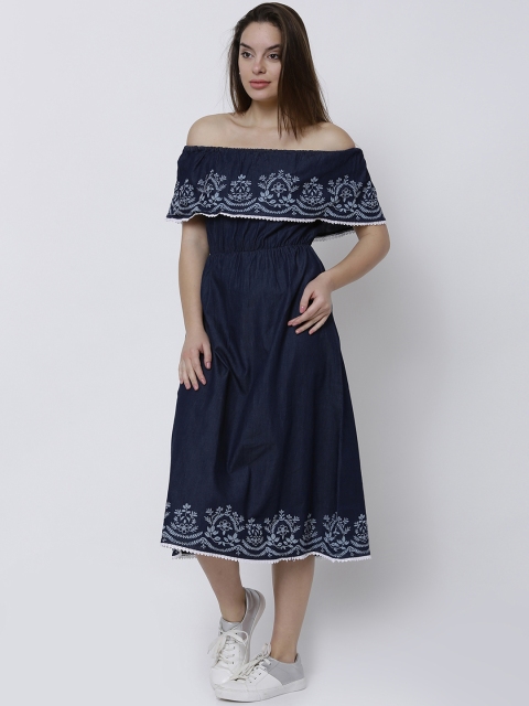

Tokyo Talkies Women Navy Blue Self Design A-line Dress