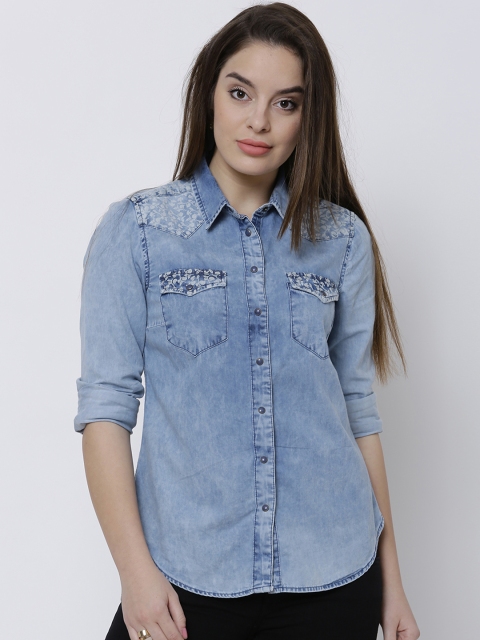 

Tokyo Talkies Women Blue Regular Fit Solid Casual Shirt