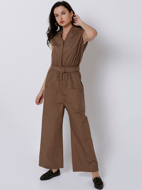 

Tokyo Talkies Brown Solid Basic Jumpsuit