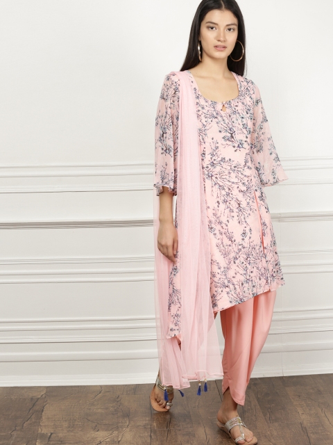 

all about you Women Peach-Coloured Printed Kurta with Patiala & Dupatta