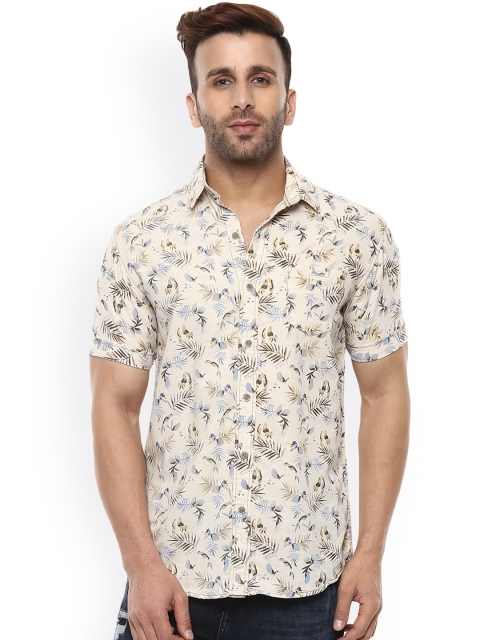 

Mufti Men Cream-Coloured Standard Slim Fit Printed Casual Shirt