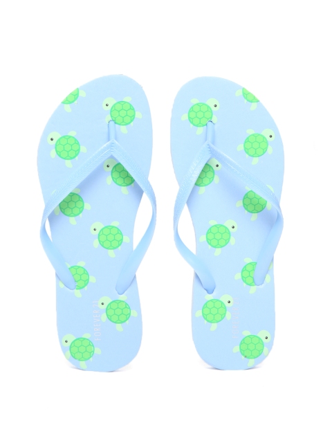 

FOREVER 21 Women Blue & Green Printed Thong Flip-Flops