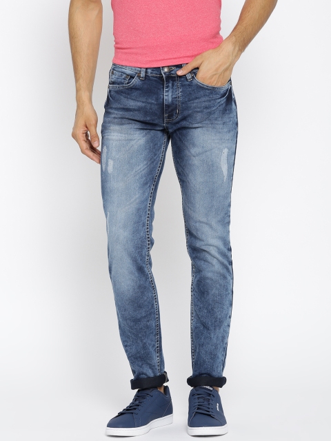 

American Crew Men Blue Slim Fit Mid-Rise Low Distress Stretchable Jeans