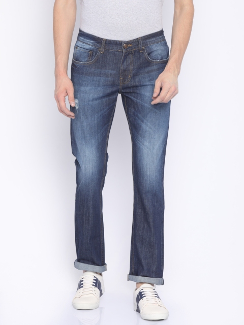 

American Crew Men Blue Straight Fit Mid-Rise Low Distress Jeans
