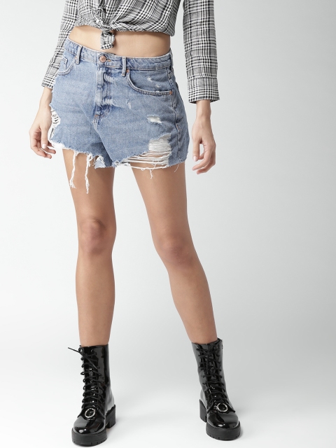 

FOREVER 21 Women Blue Solid Regular Fit Denim Shorts