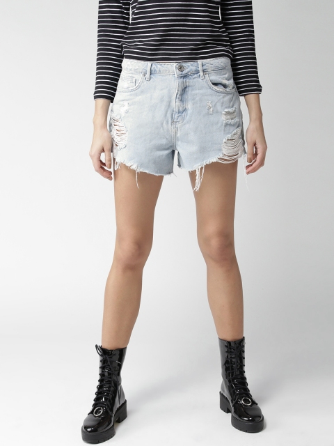 

FOREVER 21 Women Blue Distressed Regular Fit Denim Shorts