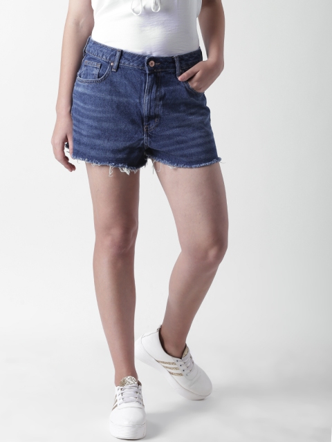 

FOREVER 21 Women Blue Washed Regular Fit Denim Shorts