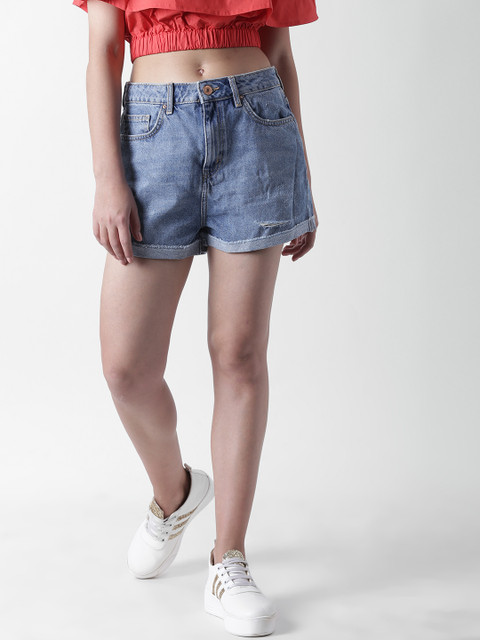 

FOREVER 21 Women Blue Solid Regular Fit Denim Shorts