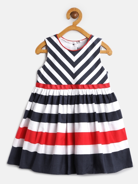 

mothercare Girls Navy Blue Striped Fit and Flare Dress