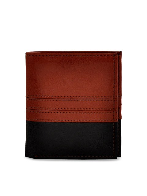 

yelloe Men Tan & Black Solid Two Fold Wallet