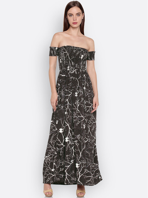 

Mineral Women Brown Printed Maxi Bardot Dress