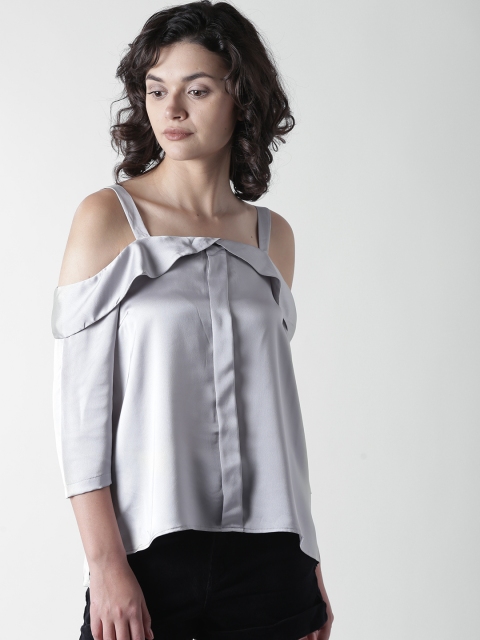 

FOREVER 21 Women Grey Solid Layered A-Line Top