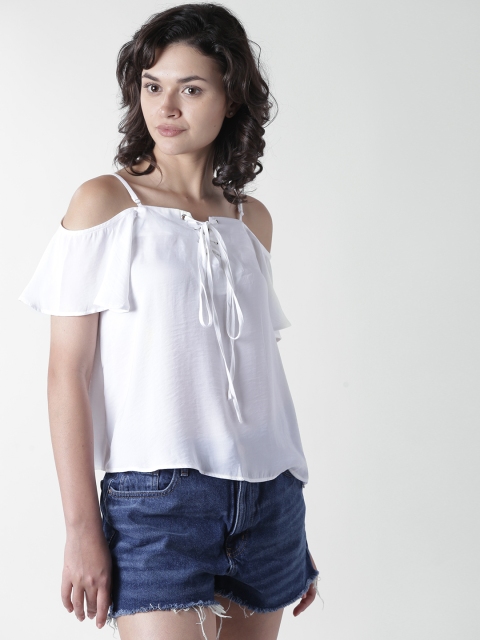 

FOREVER 21 Women White Cold-Shoulder Top