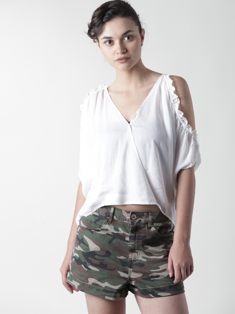 

FOREVER 21 Women White Self-Design Semi-Sheer Styled Back Top