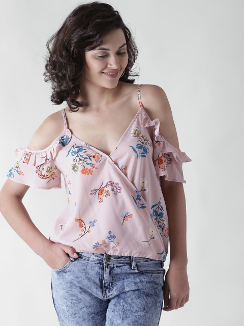 

FOREVER 21 Women Pink Floral Print Wrap Top