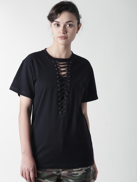 

FOREVER 21 Women Black Lace-Up Detail Top