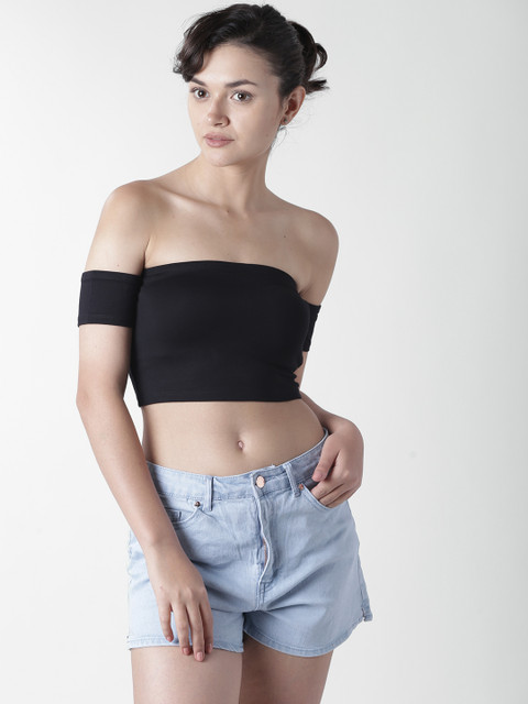 

FOREVER 21 Women Black Solid Crop Tube Top