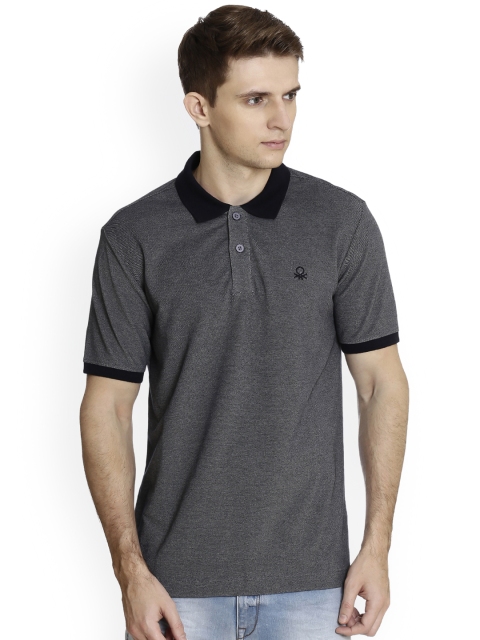 

United Colors of Benetton Men Grey Solid Polo Collar T-shirt