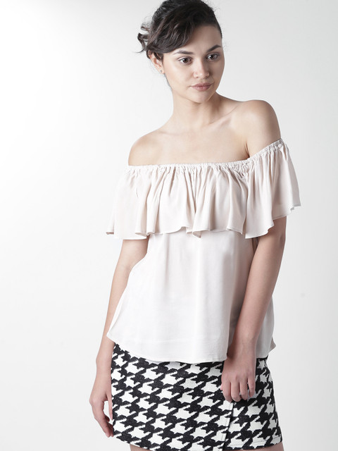 

FOREVER 21 Women Beige Solid Layered A-Line Top