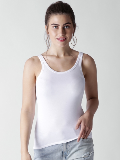 

FOREVER 21 Women White Solid Fitted Top