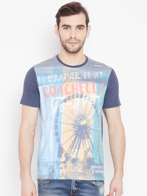 

Numero Uno Men Blue Printed Round Neck Pure Cotton T-shirt
