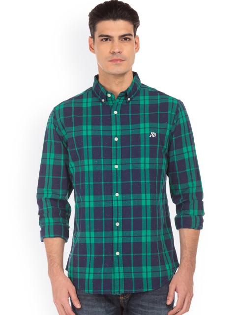

Aeropostale Men Green & Blue Regular Fit Checked Casual Shirt