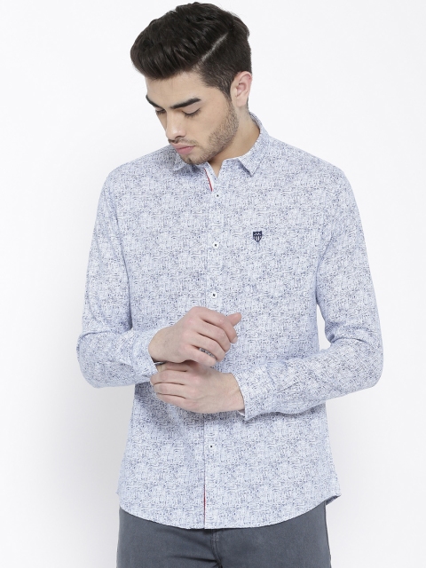 

Duke Men White & Blue Regular Fit Printed Casual Shirt