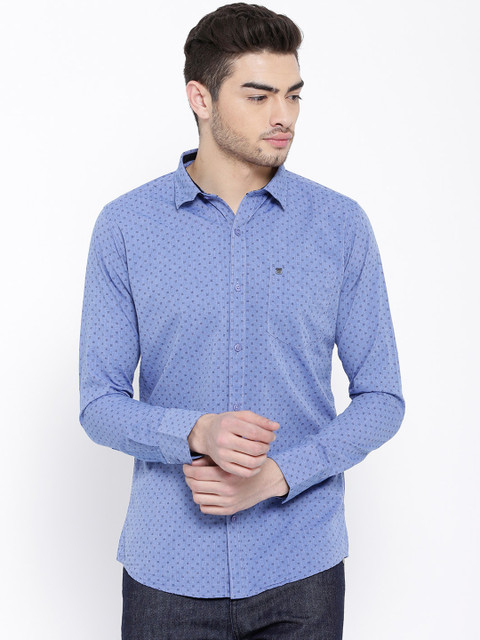 

Duke Men Blue Smart Regular Fit Self Design Casual Shirt