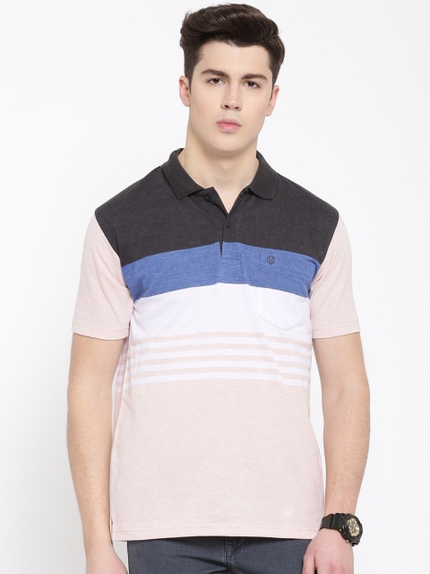 

Duke Men Pink Striped Polo Collar T-shirt