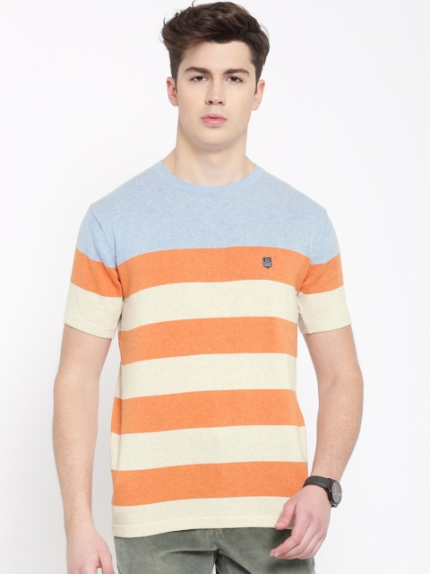 

Duke Men Blue & Orange Striped Round Neck T-shirt