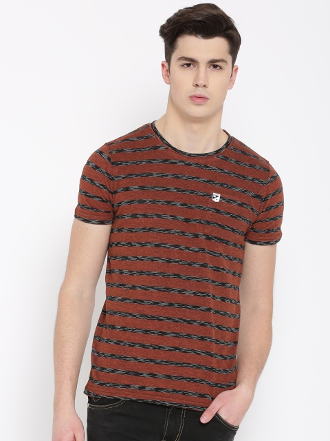 

Duke Men Brown Striped Round Neck T-shirt