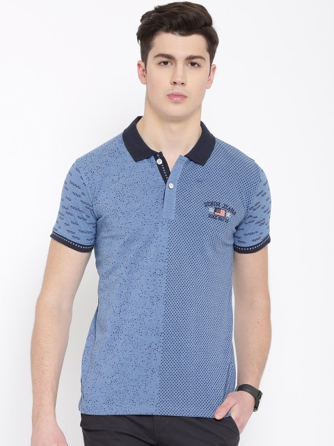 

Duke Men Blue Printed Polo Collar T-shirt