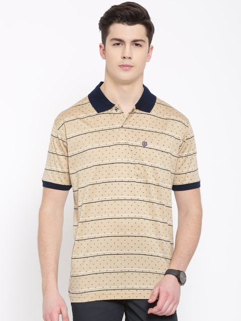 

Duke Men Khaki Striped Polo Collar T-shirt