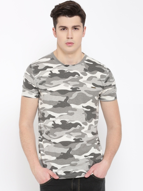

Duke Men Grey Camouflage Print Round Neck T-shirt