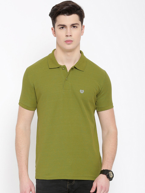 

Duke Men Olive Green Solid Polo Collar T-shirt