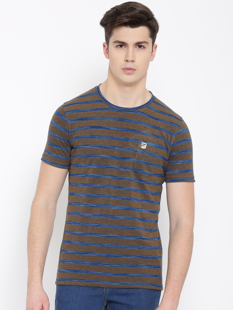 

Duke Men Mustard & Blue Striped Round Neck T-shirt