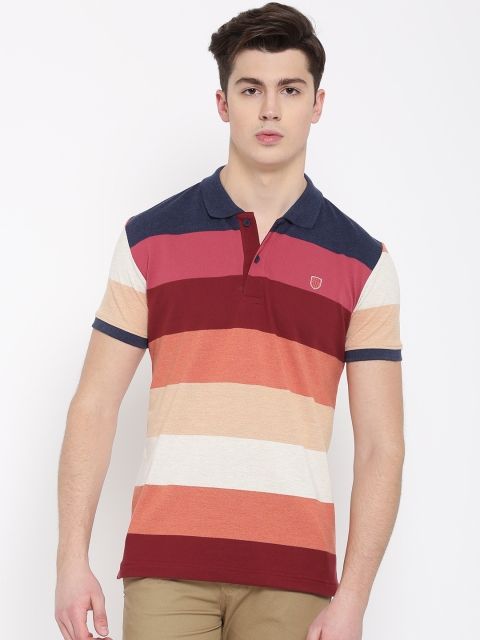 

Duke Men Navy Blue Striped Polo Collar T-shirt