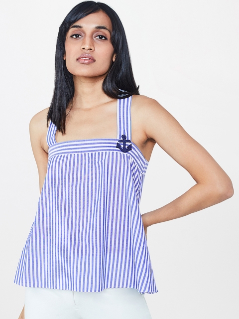 

AND Women Blue & White Striped Top