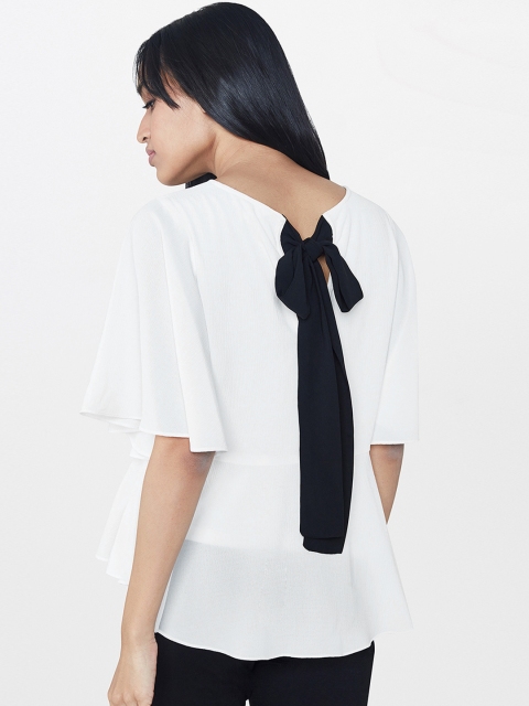 

AND Women White Solid Styled-Back Top