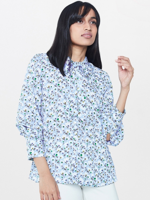 

AND Women Blue Printed Shirt Style Top