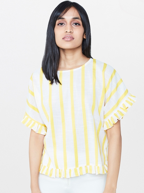 

AND Women White & Yellow Striped Top