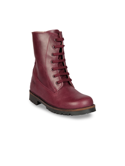 

Beanz Boys Burgundy Solid Leather High-Top Boat Shoes