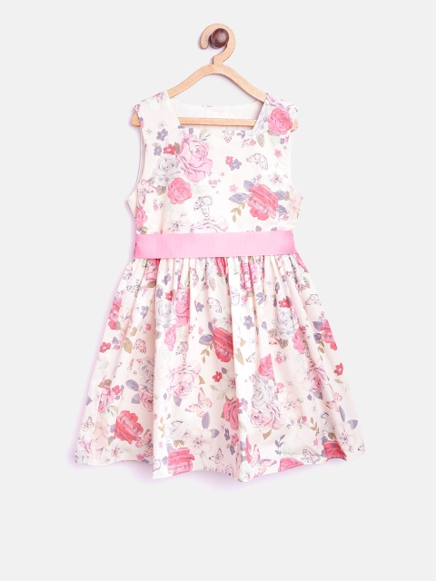 

mothercare Girls White & Pink Floral Print Fit & Flare Dress