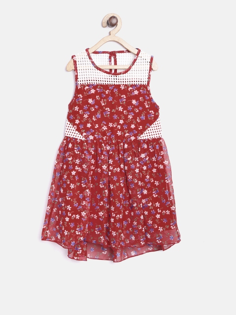 

mothercare Girls Red Floral Print Fit & Flare Dress