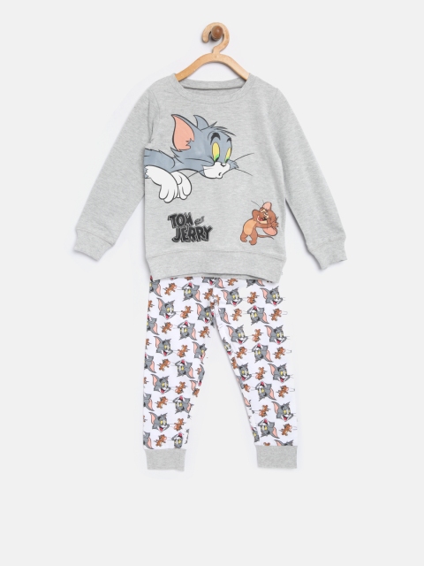 

mothercare Boys Grey Melange & White Printed T-shirt with Trousers